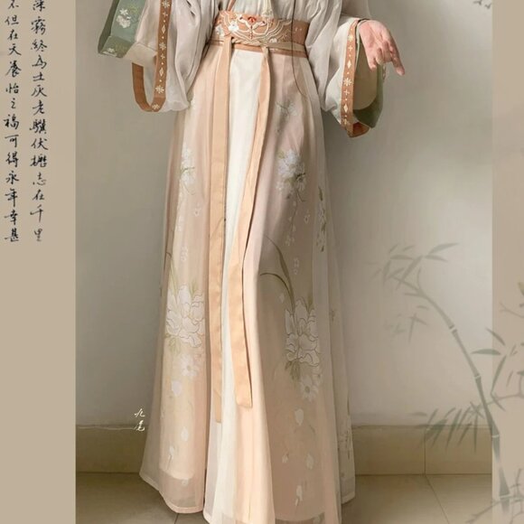Butterfly floral hanfu 3-Piece Set / 1x outer shirt, 1x shirt, 1x wrap skirt - Picture 2 of 2